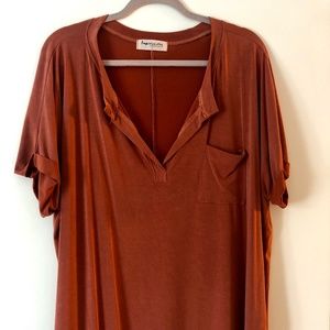 Loose Fitting Rust Colored V-Neck Cotton Shirt